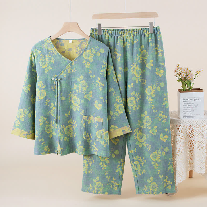 Rose Jacquard Cotton Gauze Sleepwear Set