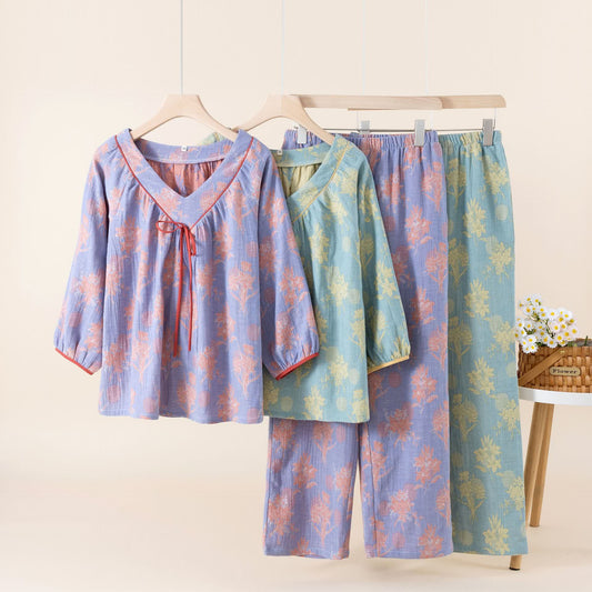 Oriental Lily Cotton Gauze Sleepwear Set