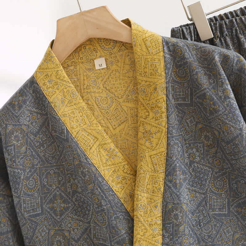 Unisex Japanese Kimono Geometric Pajama Set