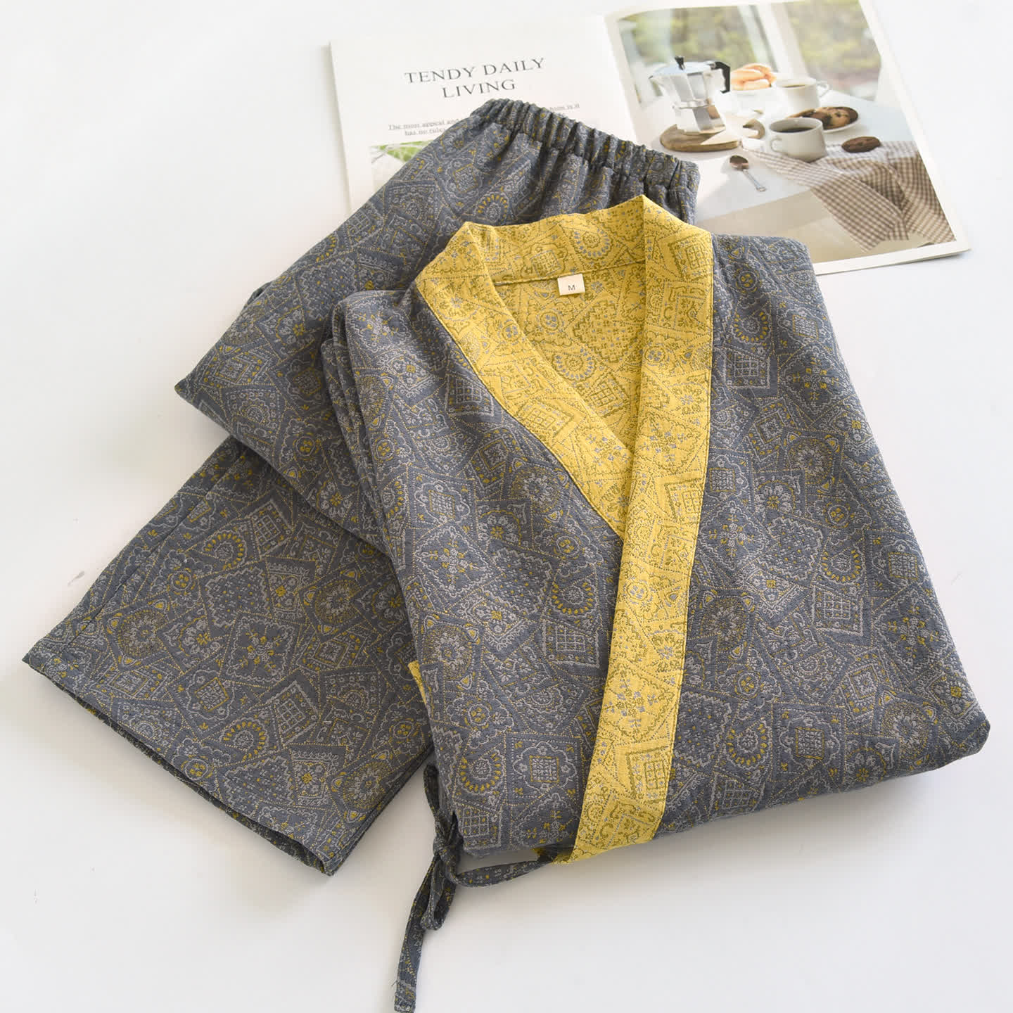 Unisex Japanese Kimono Geometric Pajama Set
