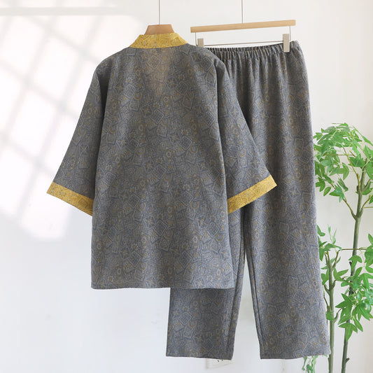 Unisex Japanese Kimono Geometric Pajama Set