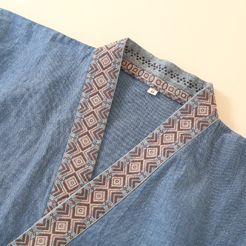 Solid Kimono Pajama with Geometric Collar