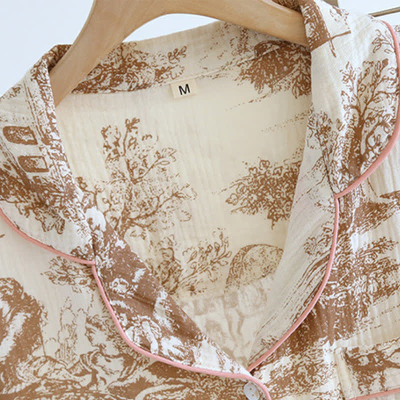Ink-wash Toile Print Cotton Gauze Loungewear