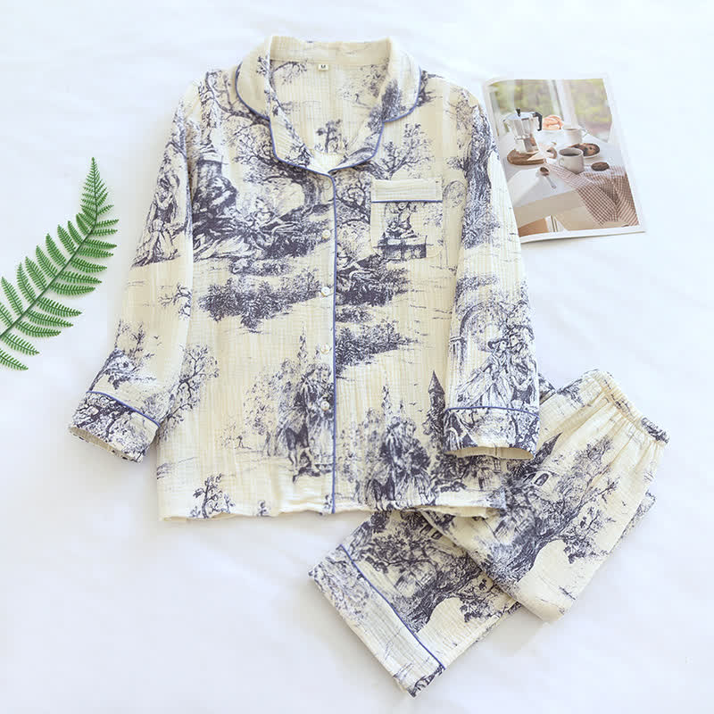 Ink-wash Toile Print Cotton Gauze Loungewear