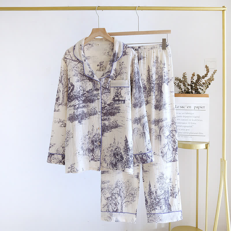 Ink-wash Toile Print Cotton Gauze Loungewear