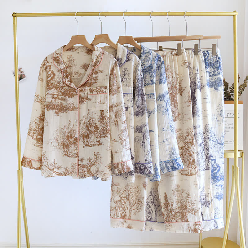 Ink-wash Toile Print Cotton Gauze Loungewear