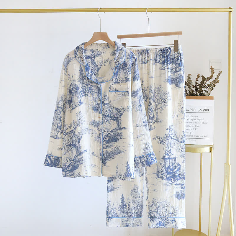 Ink-wash Toile Print Cotton Gauze Loungewear