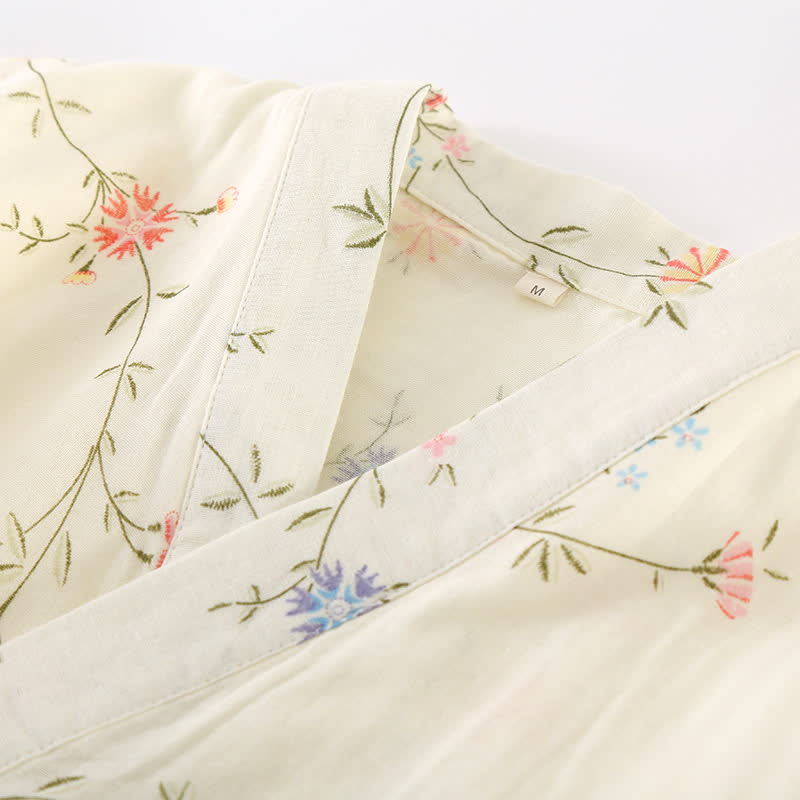Floral Cotton Gauze Kimono Loungewear Robe