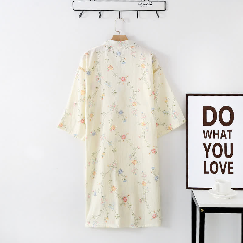 Floral Cotton Gauze Kimono Loungewear Robe