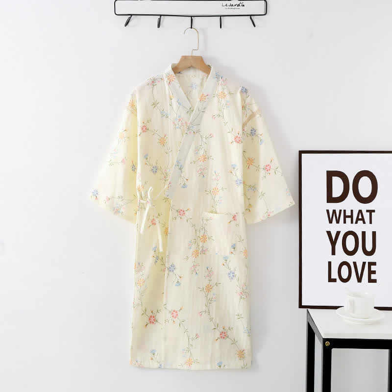Floral Cotton Gauze Kimono Loungewear Robe
