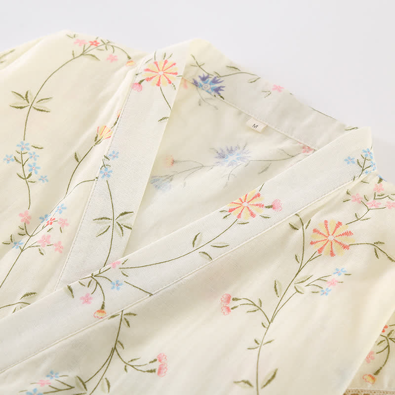 Floral Cotton Gauze Kimono Loungewear Robe