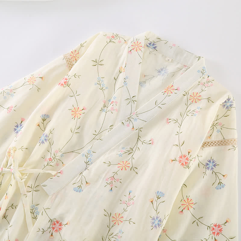 Floral Cotton Gauze Kimono Loungewear Robe