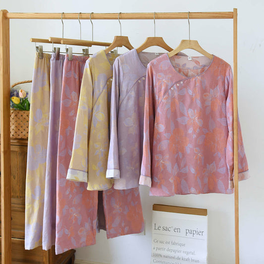 Oriental Hostas Jacquard Cotton Sleepwear Set