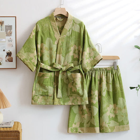 Unisex Hibiscus Cotton Kimono Loungewear Set