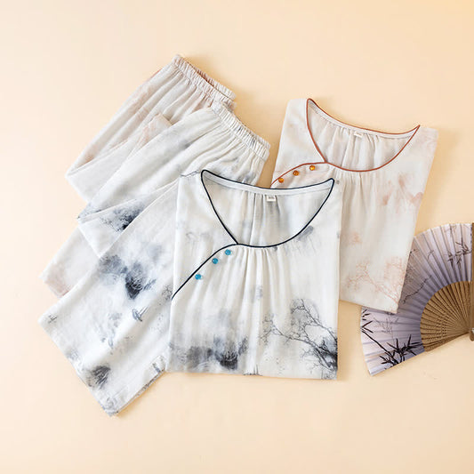 Oriental Ink Wash Landscape Loungewear Set