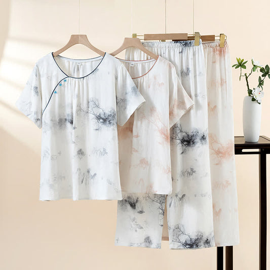 Oriental Ink Wash Landscape Loungewear Set
