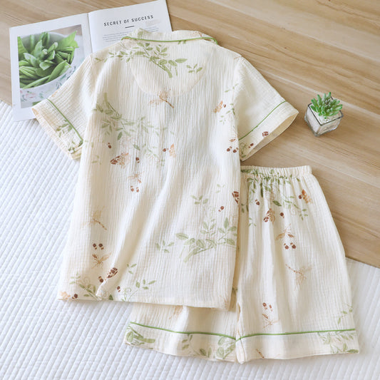 Butterfly Leaf Print Cotton Pajama Set