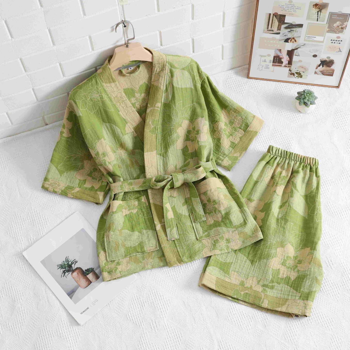 Unisex Hibiscus Cotton Kimono Loungewear Set