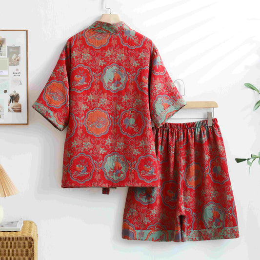 Unisex Oriental Floral Cotton Kimono Loungewear