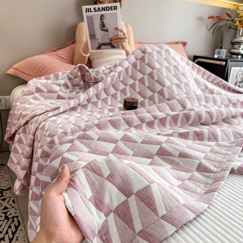 Geometric Triangle Print Cotton Muslin Quilt