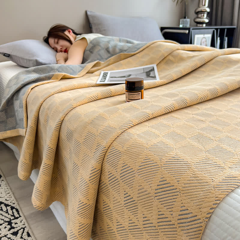 Square Stripe Print Cotton Muslin Quilt