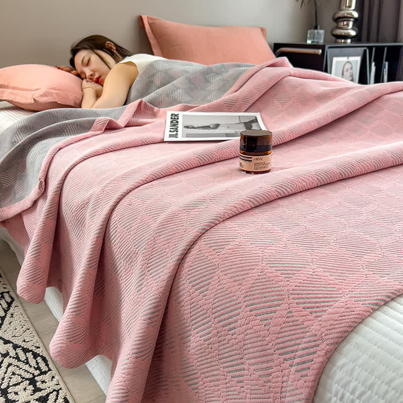 Square Stripe Print Cotton Muslin Quilt