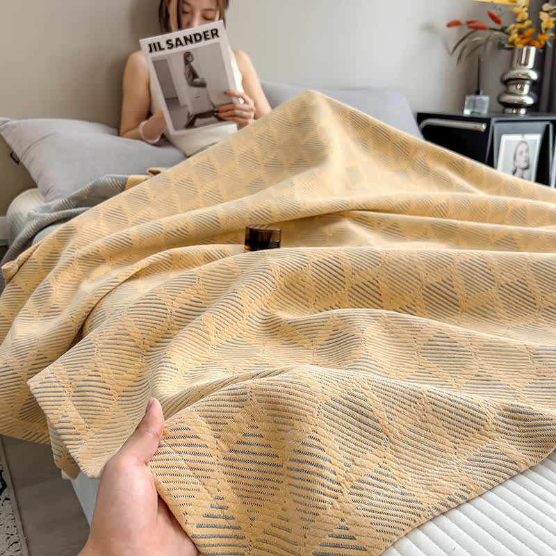 Square Stripe Print Cotton Muslin Quilt