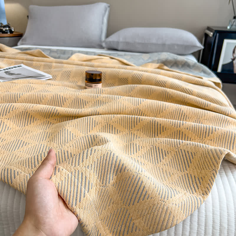 Square Stripe Print Cotton Muslin Quilt