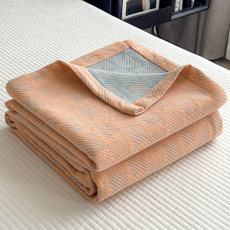 Square Stripe Print Cotton Muslin Quilt