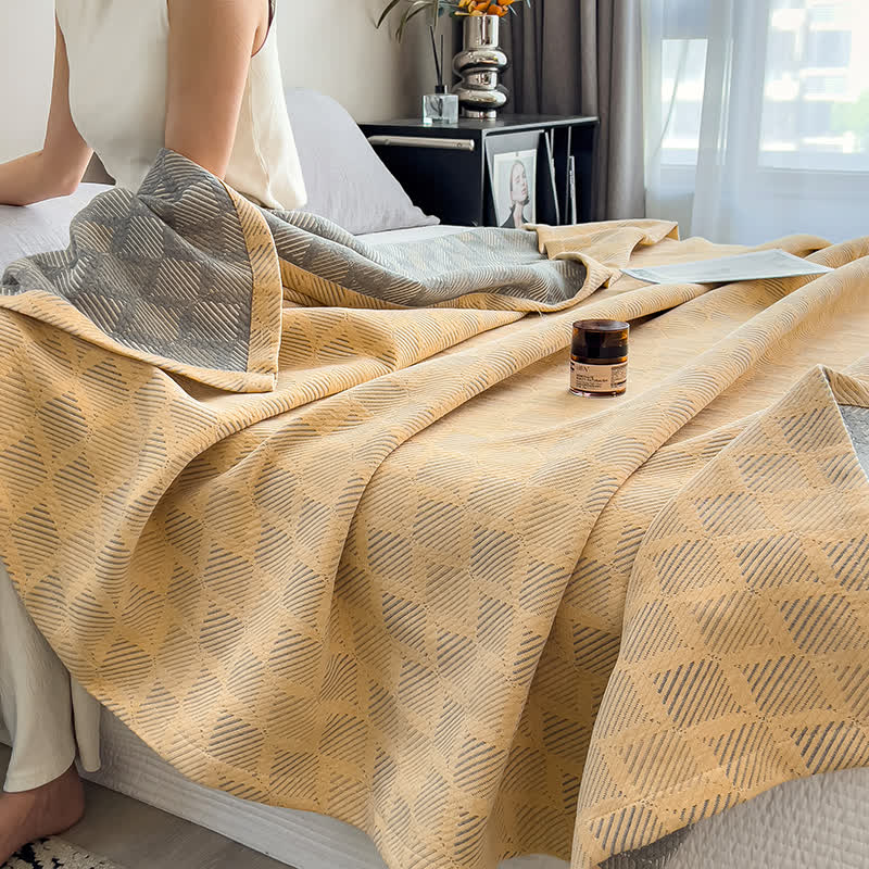 Square Stripe Print Cotton Muslin Quilt