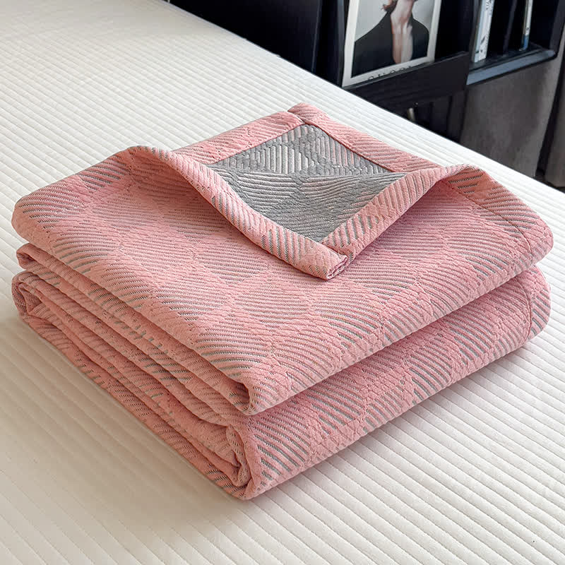 Square Stripe Print Cotton Muslin Quilt