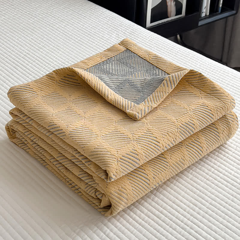 Square Stripe Print Cotton Muslin Quilt