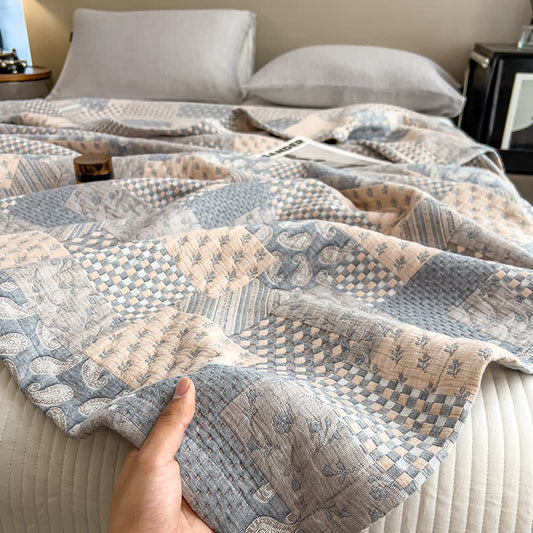 Paisley Geometric Patchwork Cotton Muslin Quilt