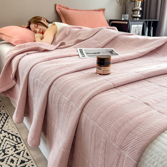 Minimalist Stripe Print Cotton Muslin Quilt - Pink - King - image 1