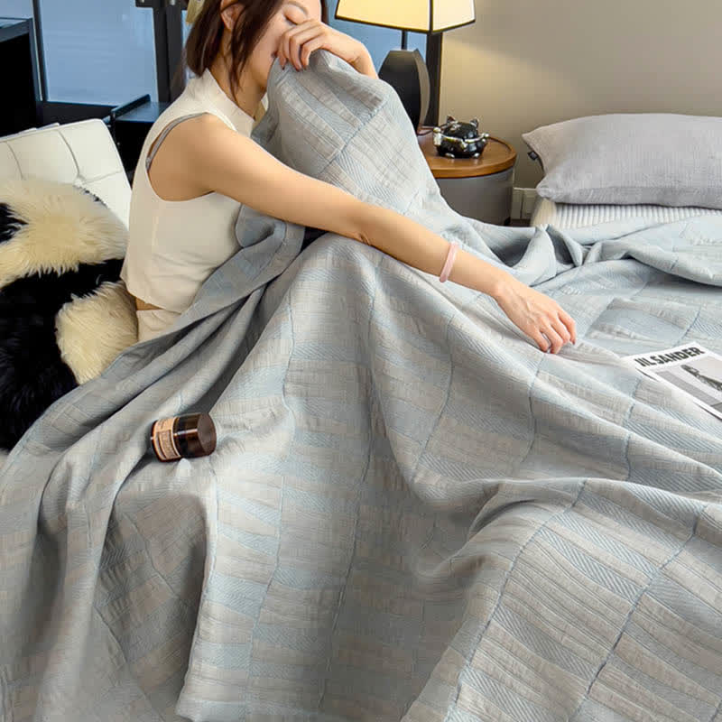 Minimalist Stripe Print Cotton Muslin Quilt