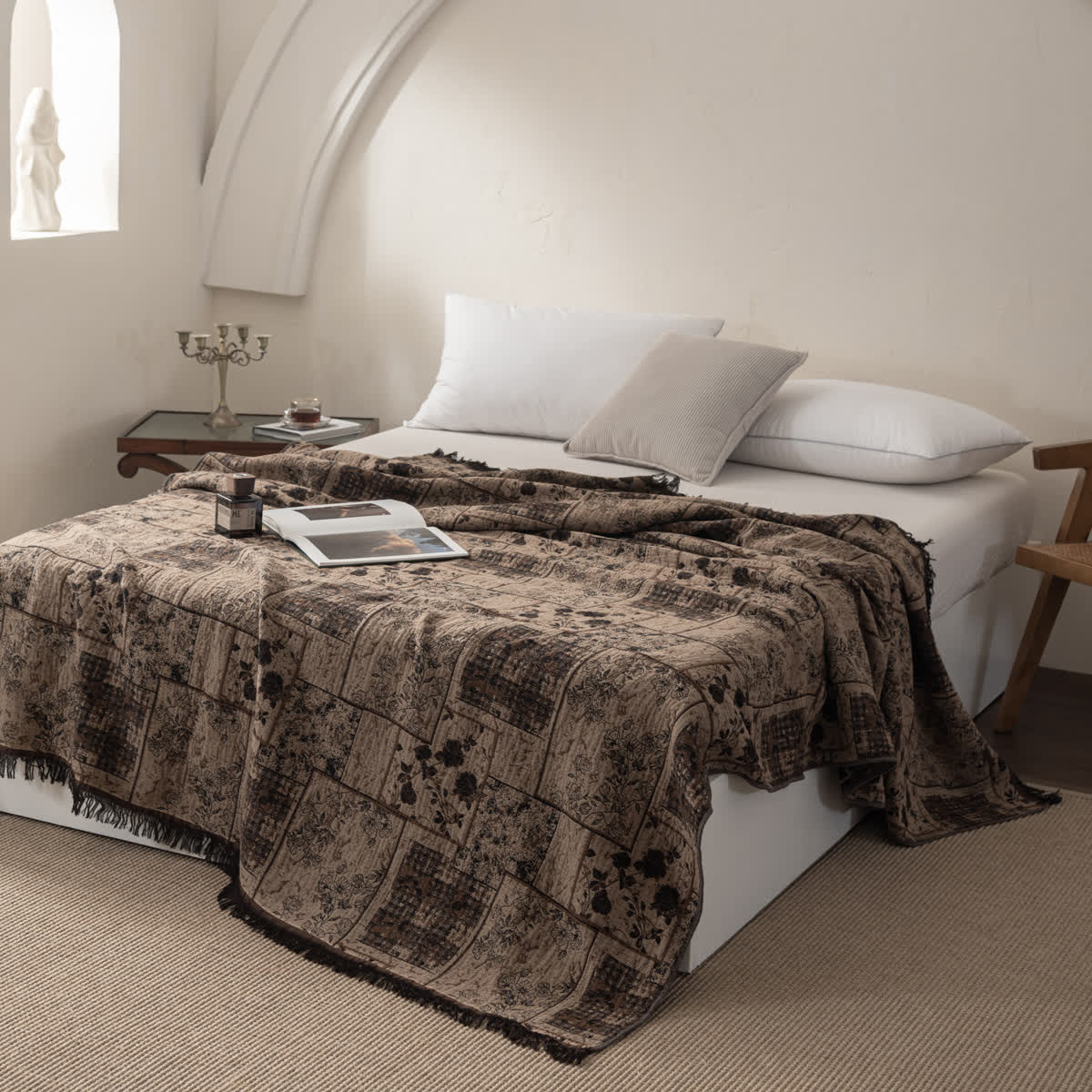 Floral Plaid Patchwork Cotton Muslin Quilt