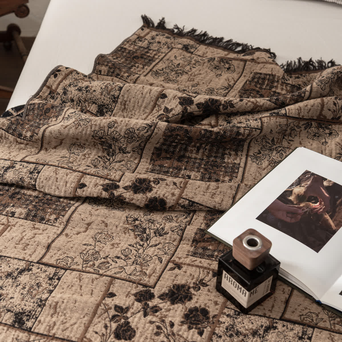 Floral Plaid Patchwork Cotton Muslin Quilt