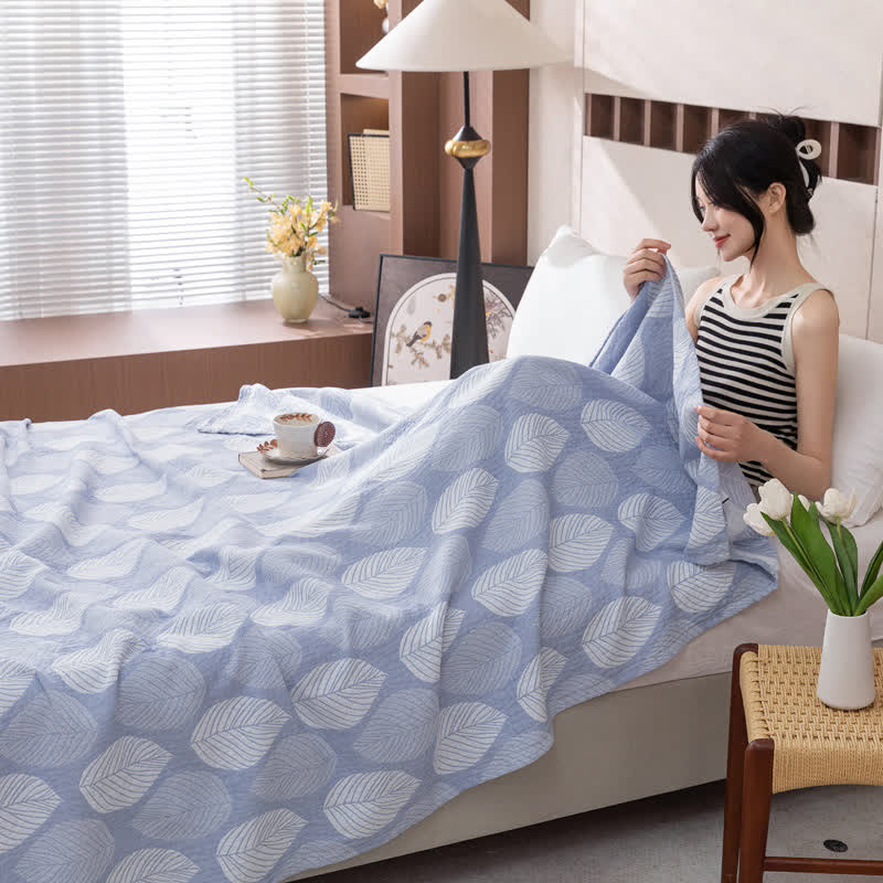 Leaf Print Cotton Gauze Jacquard Quilt