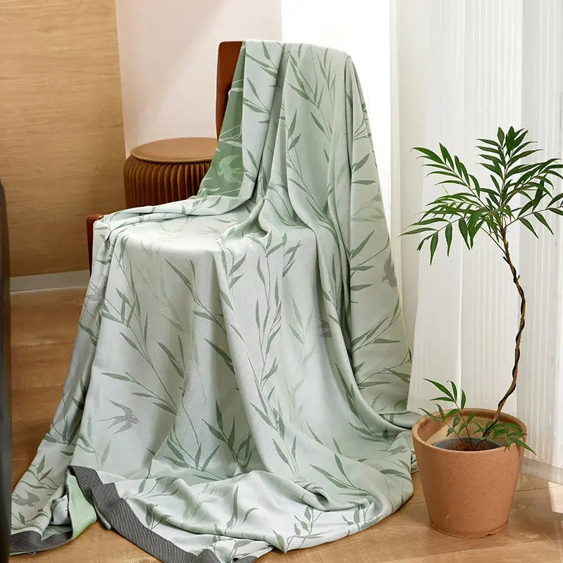 Green Bamboo Print Cooling Bedspread