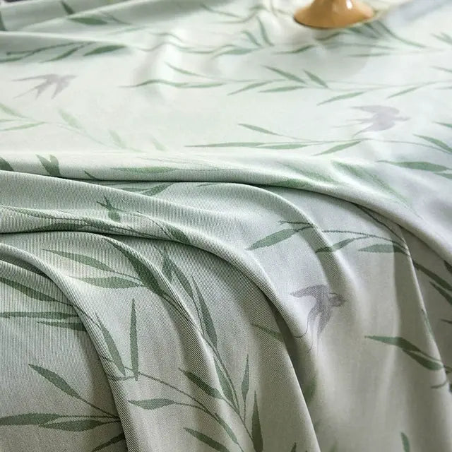 Green Bamboo Print Cooling Bedspread