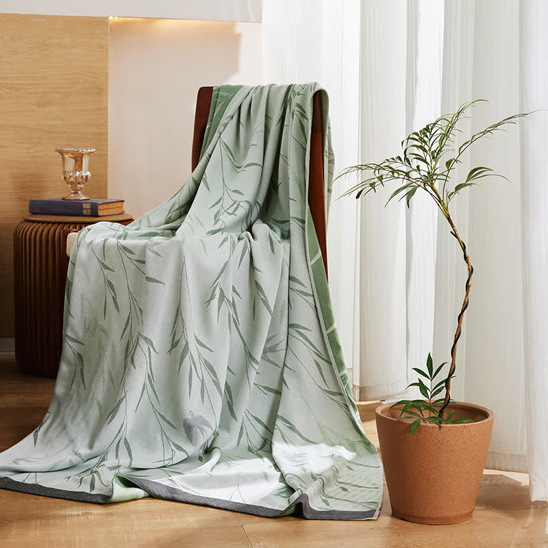 Green Bamboo Print Cooling Bedspread