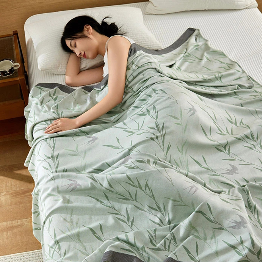 Green Bamboo Print Cooling Bedspread