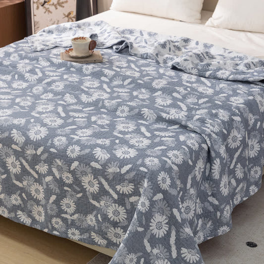 Blue Daisy Print Cotton Gauze Quilt