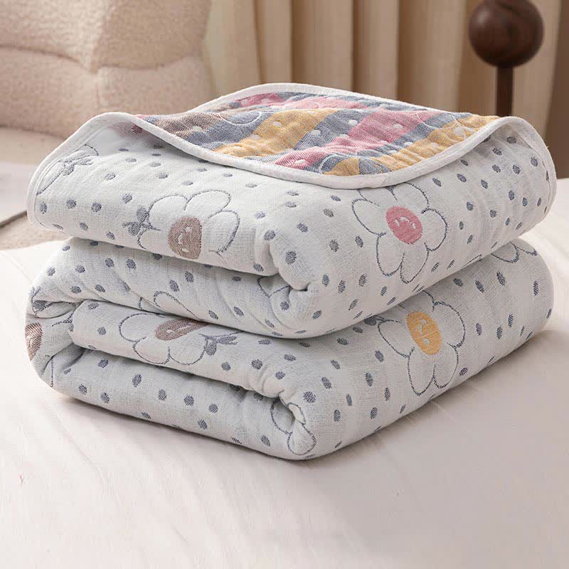 Floral Polka Dot Cotton Reversible Quilt