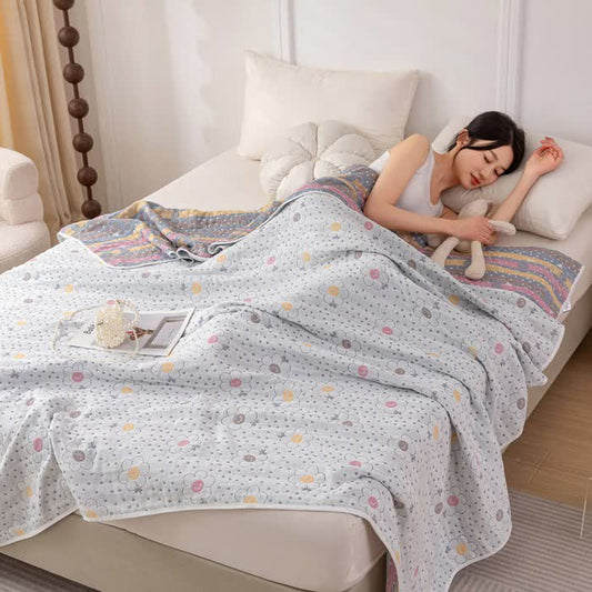 Floral Polka Dot Cotton Reversible Quilt