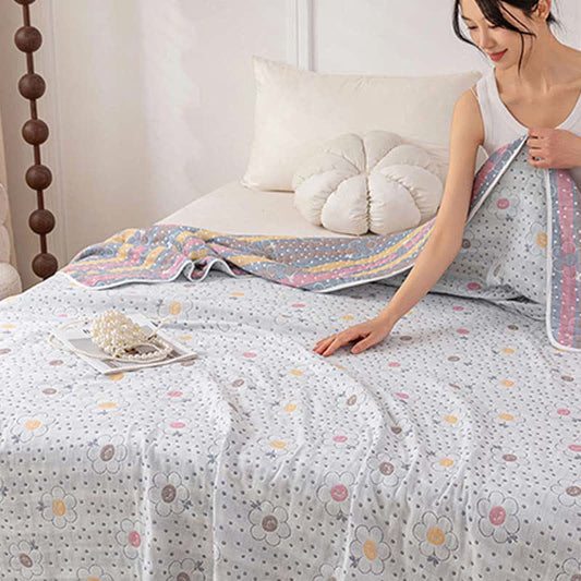 Floral Polka Dot Cotton Reversible Quilt