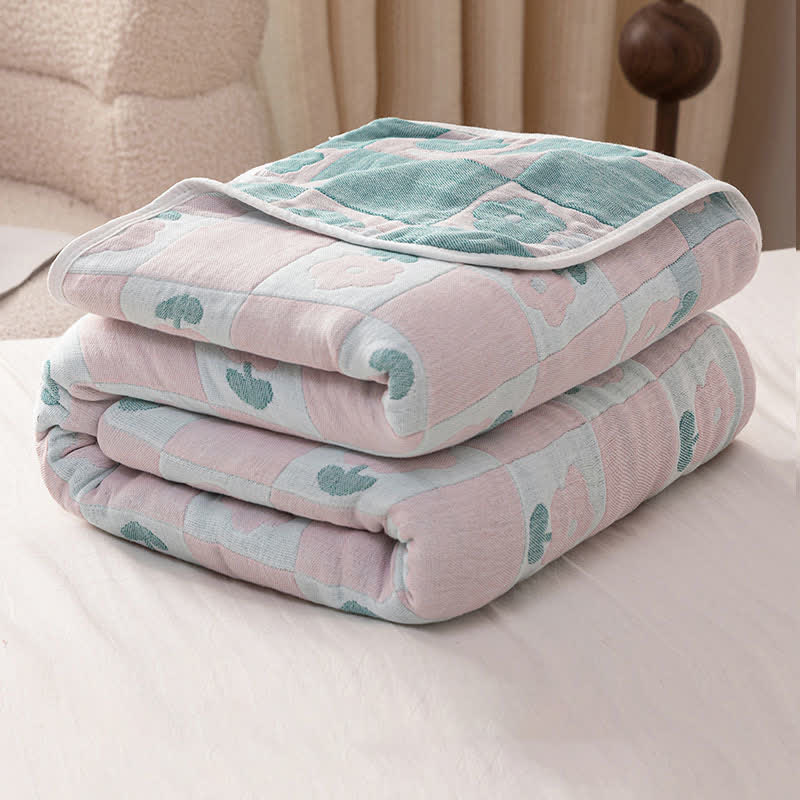 Plaid Tulip Cotton Gauze Reversible Quilt