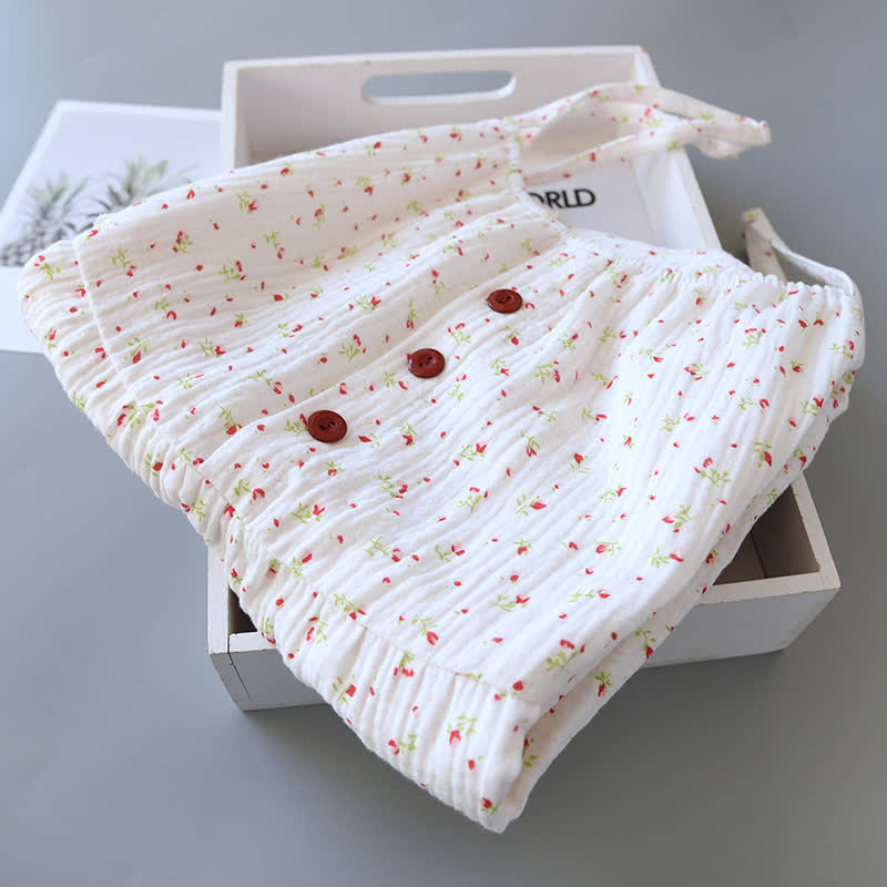 Red Floral Cotton Gauze Cami Nightgown