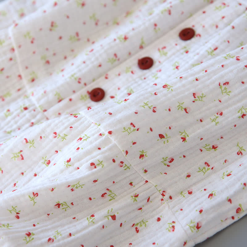 Red Floral Cotton Gauze Cami Nightgown