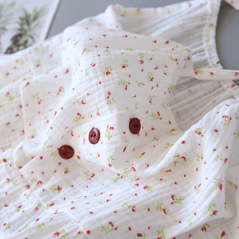 Red Floral Cotton Gauze Cami Nightgown